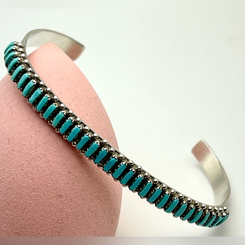 Alfred Harvey Navajo Needlepoint Sleeping Beauty Turquoise Sterling Bracelet